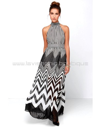 Blurred Lines Black And Ivory Striped Maxi Dress
